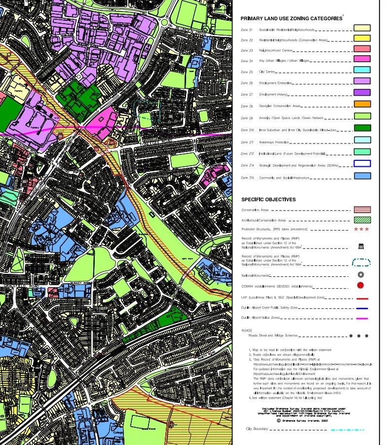 Key to the Z1 and Z3 zoning objectives